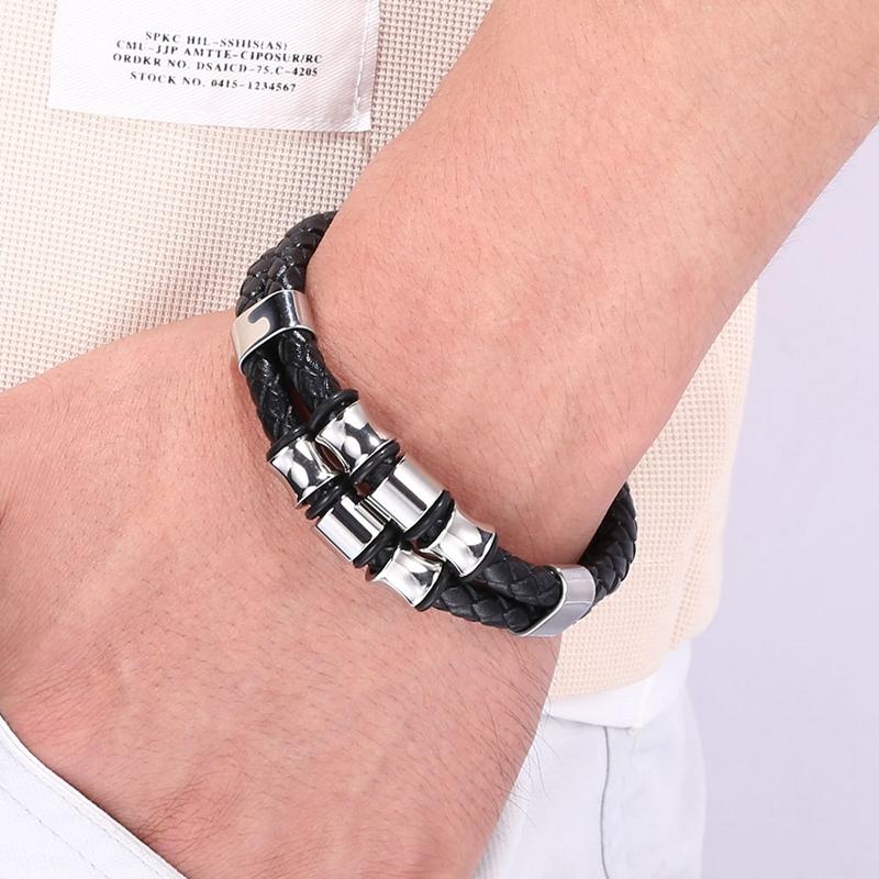 Creative Men Leather Bracelet Jewelry Charm Stainless Steel Buckle Punk Rock Bracelet Wristband