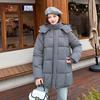 Womens Mid-Length Cotton Padded Coat With Hood Loose Fit Warm Winter Jacket In Solid Colors