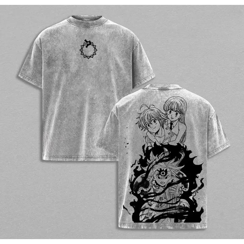 

Аниме Семь смертных грехов Мелиодас Елизавета Печатная футболка Мужская Женская Стиранные Хлопковые Футболки Винтажная Футболка Харадзюку Мужская Футболка S серый