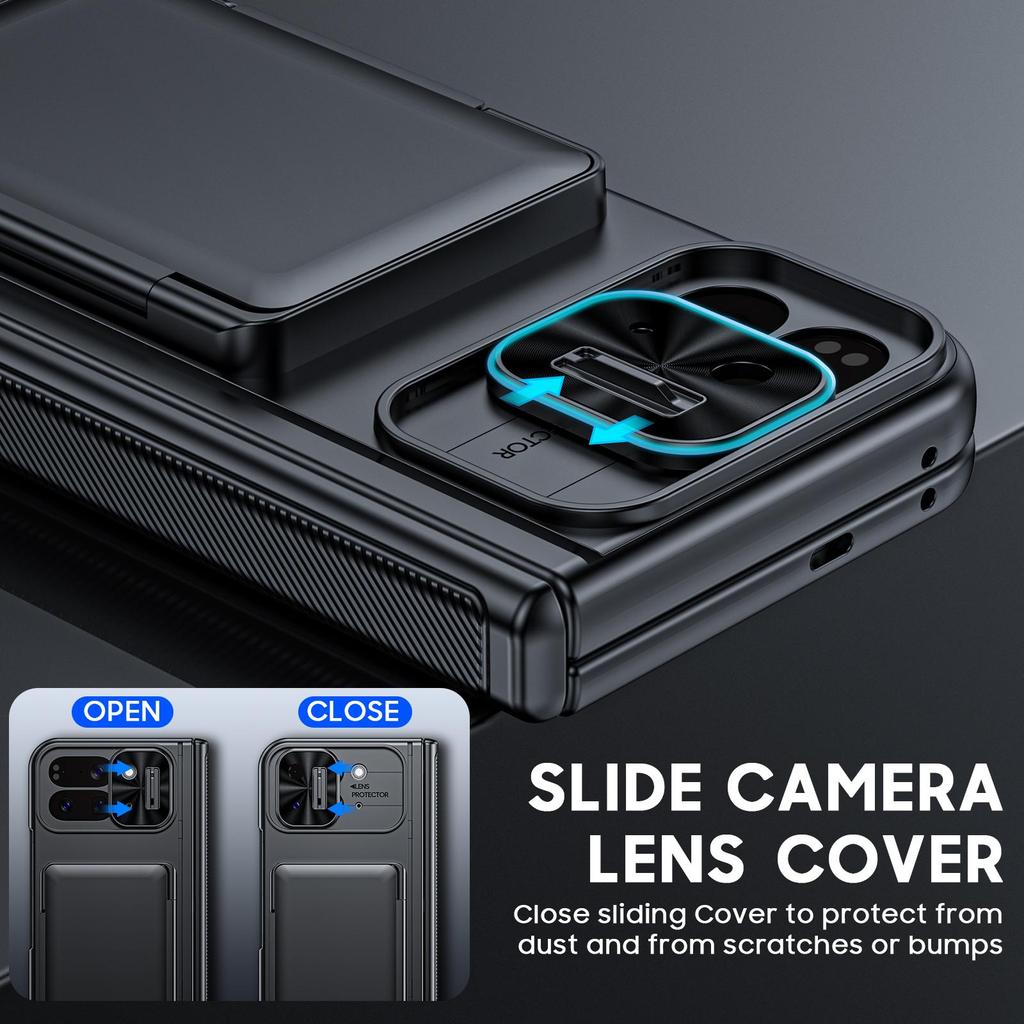 Θήκη για Google Pixel 10 Pro Fold Phone με Θήκη Καρτών [Αποκλεισμός RFID] Κάλυμμα Κάμερας, Προστασία Άρθρωσης, Κρυφή Βάση Στήριξης, Προστατευτικό Οθόνης - Μαύρο