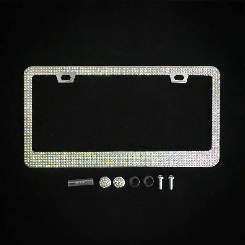 1/2pcs Bling Crystal License Plate Frame Luxury Car Frame Plate with Button Diamond Car License Plate Frame Cover for Women