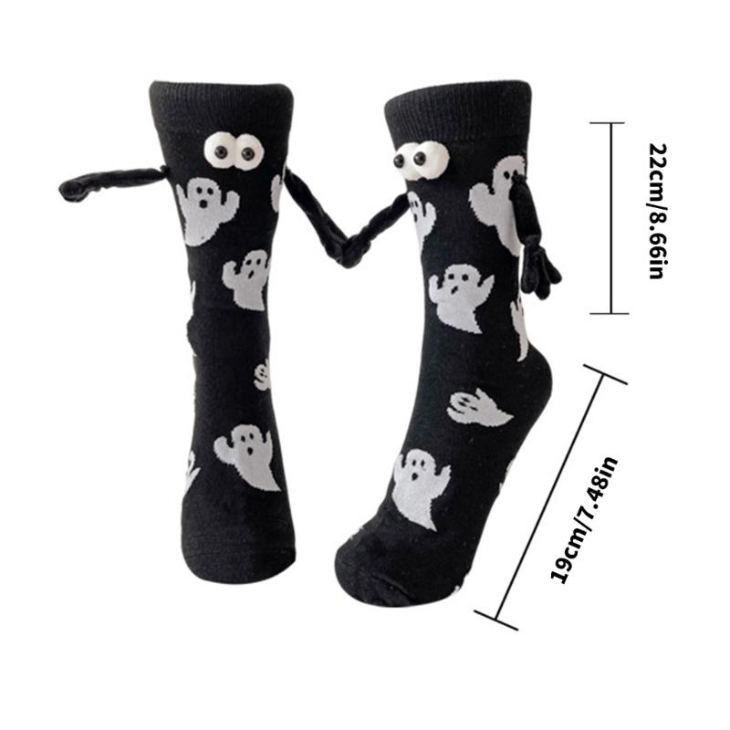 Halloween Themed Magnetic Link Socks Soft Unisex Short Socks With Ghosty Pumpkin Patterns Practical Polyester