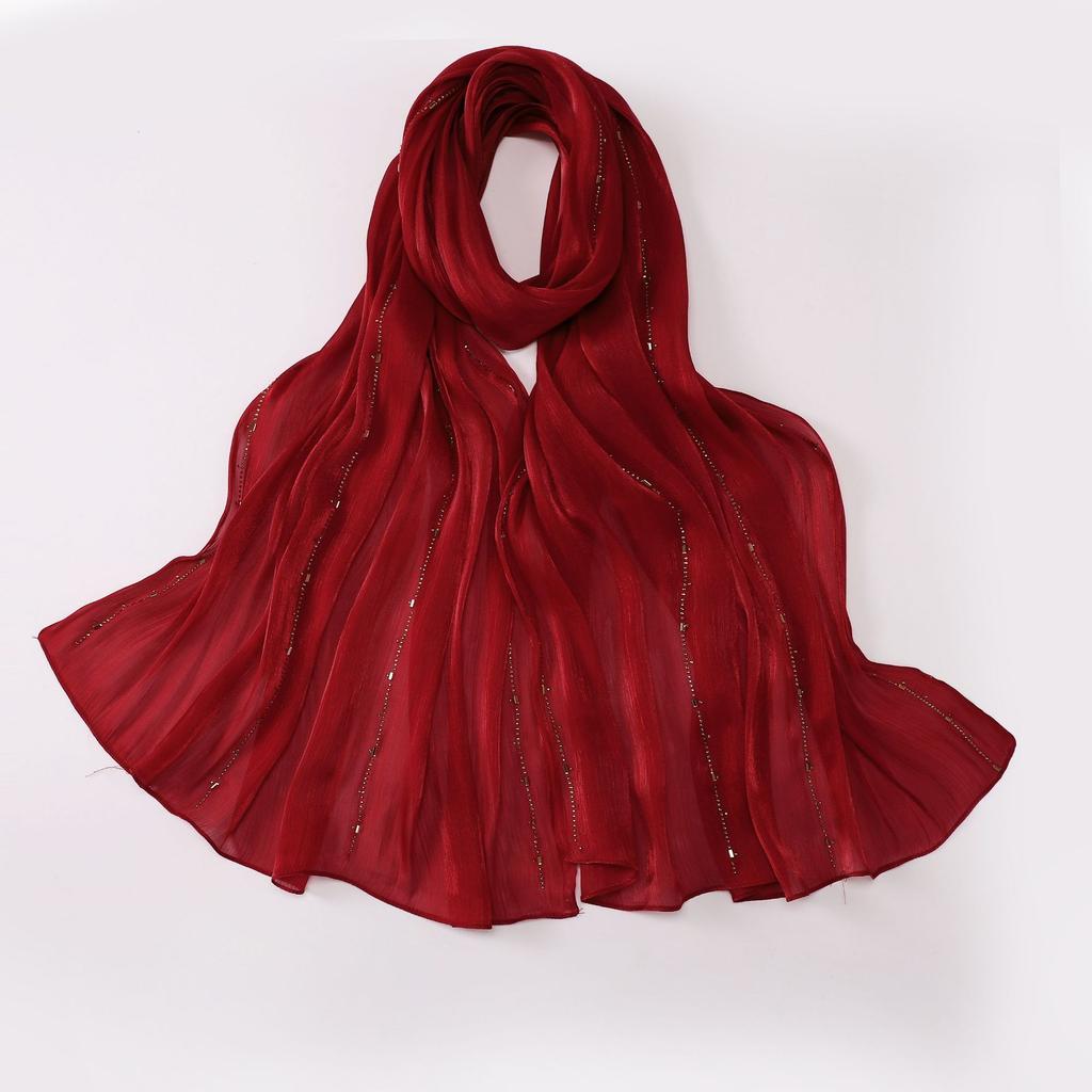 Shimmer Silk Hijab Scarf For Women Crinkle Hijabs  Diamond Luxury Medine Silk Veil Muslim Women Shiny Shawl Turban Bandana