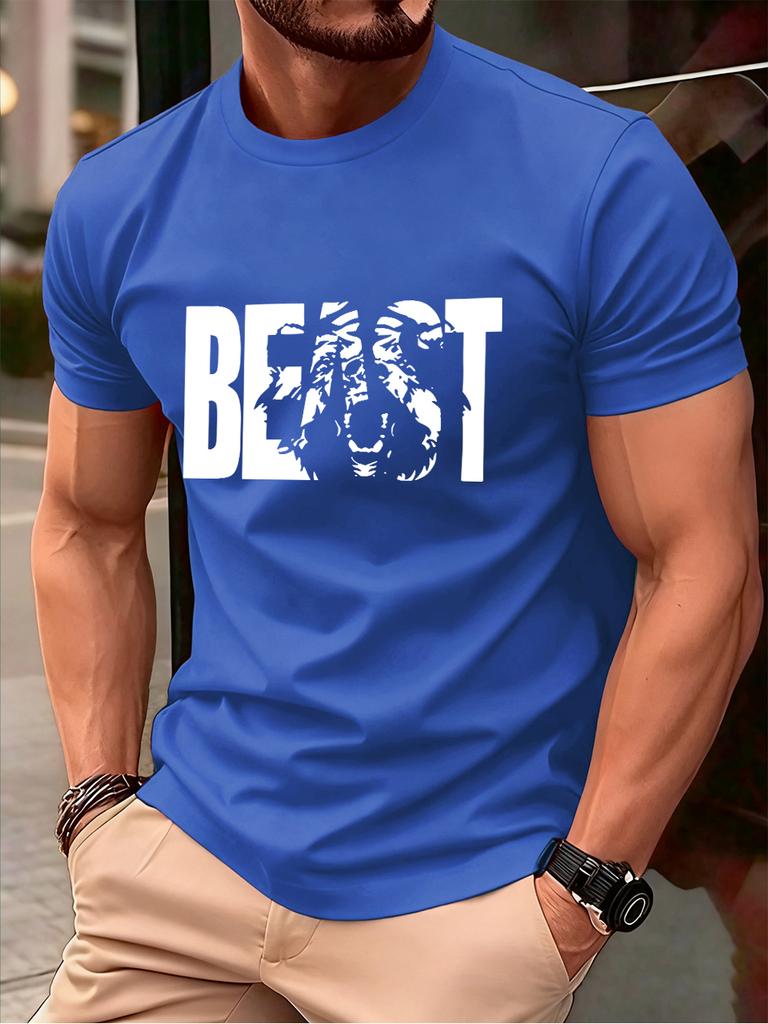 Beast Letter Print Cotton TShirts MenS Summer Comfortable Soft T Shirt Oversized ONeck Short Sleeve Tops Basic Mens Clothes