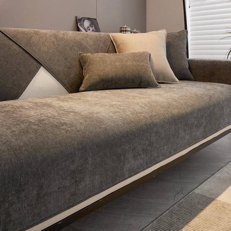 Khaki Sofa Cushion Four Seasons Universal Non-Slip Chenille Cushion Modern Leather Cushion