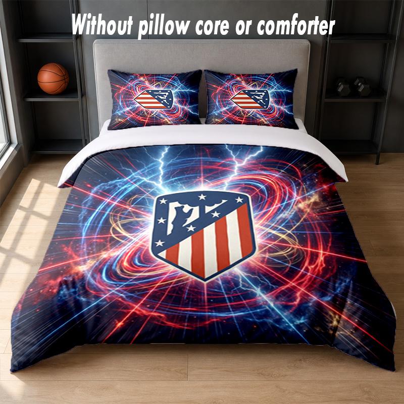 Atletico Madrid Design Bed Bedding Set 1 Duvet Cover + 2 Pillowcases Soft Breathable Household Bed Linens