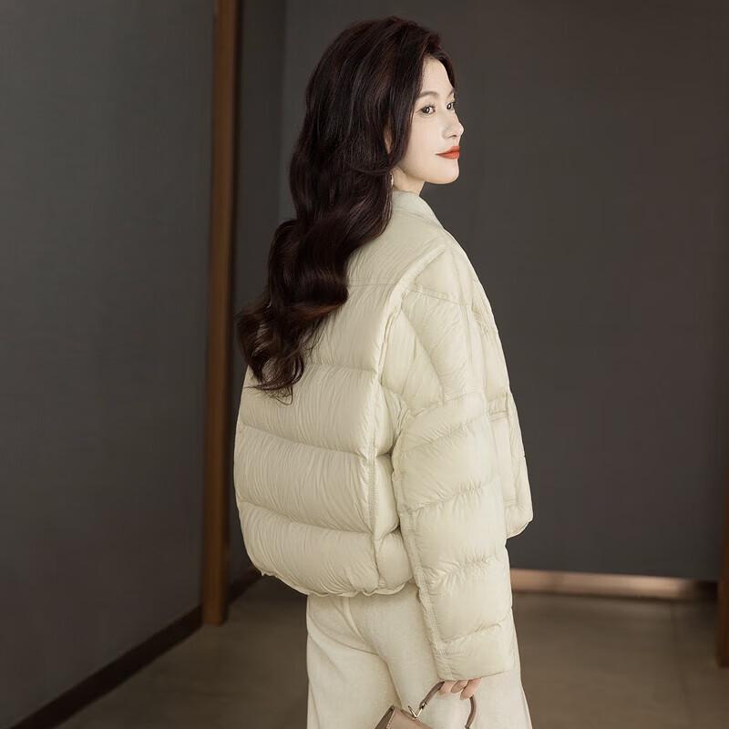 Sibaishe Women's Short Loose Fit Stand Collar 90% Duck Down Jacket