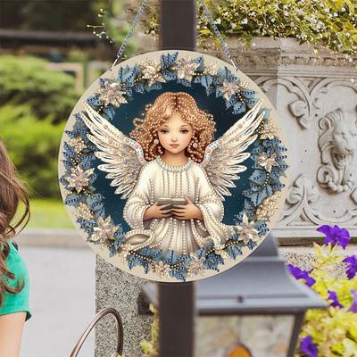 Thème Fille Ange Kits d'Art Diamant 2D/Plat à Suspendre DIY Ensemble Peinture Diamant Pendentif Art Diamant Art à Suspendre à la Fenêtre pour Décoration Intérieure