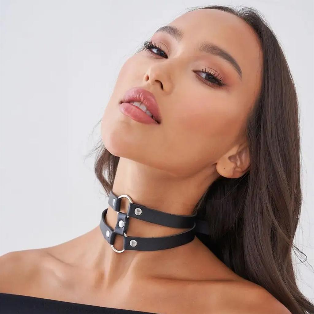 Bdsm Bondage Lingerie Sexy Leather Chain Collar Harness Woman Erotic Leather Neck Harness Fetish Wear Women Neck Accessorie