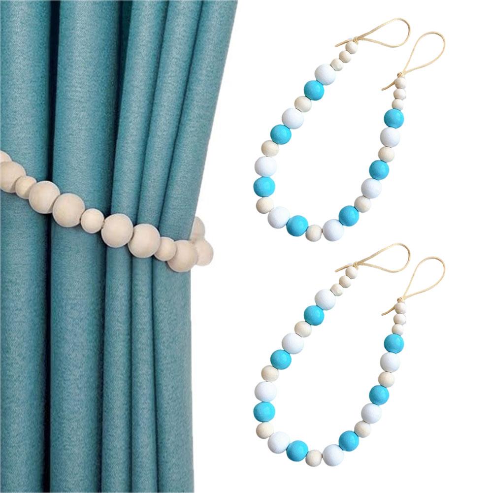 2 Stück/Set Bauernhausstil Holzperlen Vorhang Raffhalter Handgefertigt Einfach zu Installieren Perlenvorhang Schnallen Minimalistisches Dekorationstool