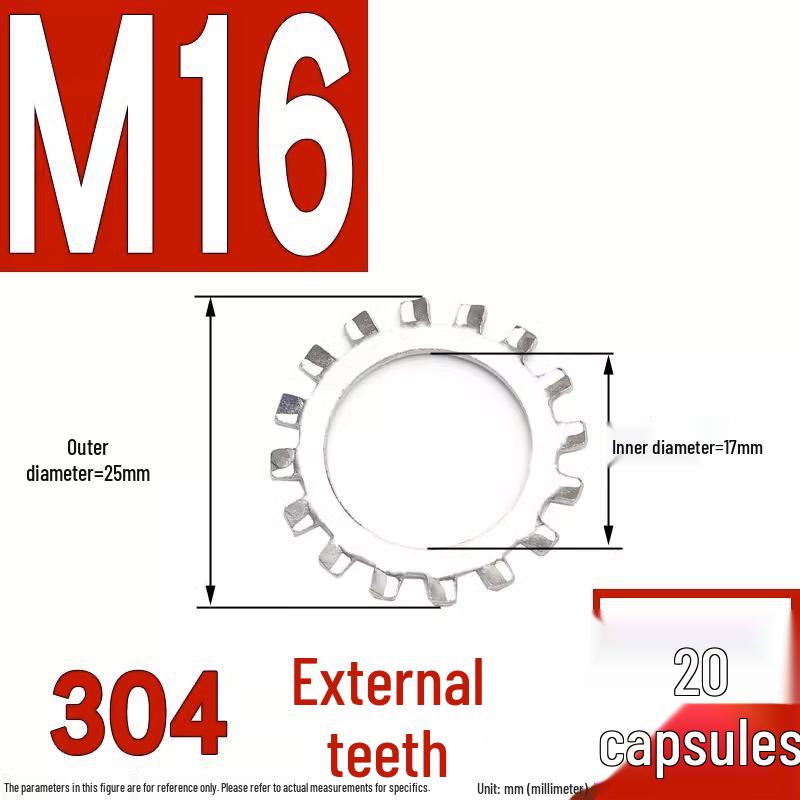 304 Stainless Steel External & Internal Tooth Lock Washer, Anti-Slip, Anti-Loosening, Size M6-M30