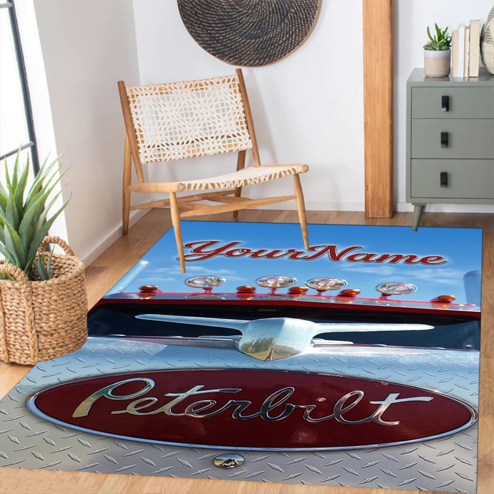 Peterbilt Heavy Trucks Customizable Name Area Rug Design for Foyer Playrooms Study room Decorate room Anti-slip Rug Anime Office Decor