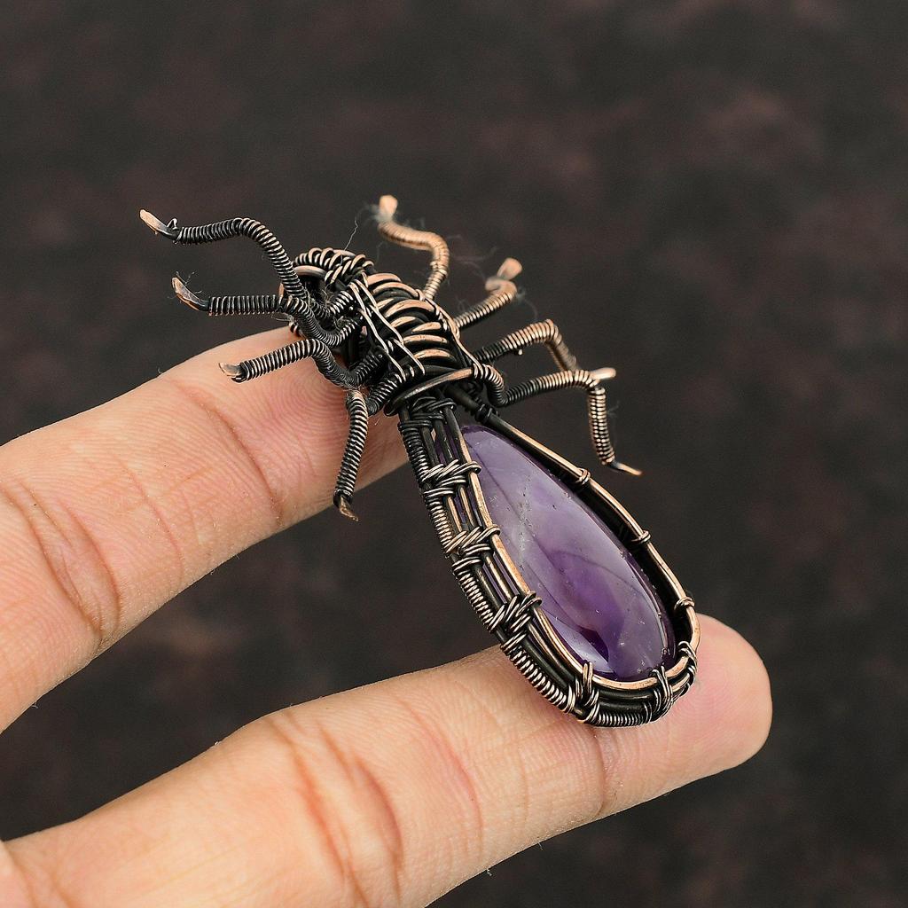 Star Amethyst Copper Pendant Copper Wire Wrapped Gemstone Pendant Copper Spider Jewelry Handmade Pendant Gift For Her Star Amethyst Jewelry