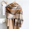 Women S Blue Plaid Faux Cashmere Scarf Warm Neck Wrap For Winter