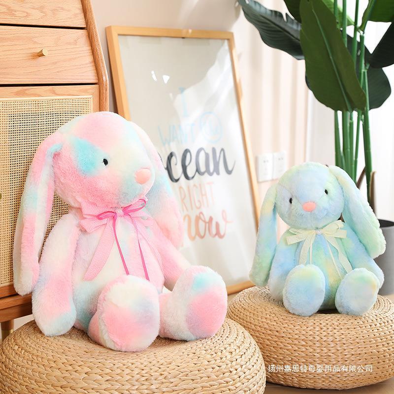 Easter Bunny Super Soft Plush Toy Big Ear Rabbit Long Ear Rabbit Doll Tie-Dye Lop Ear Rabbit Doll Brown