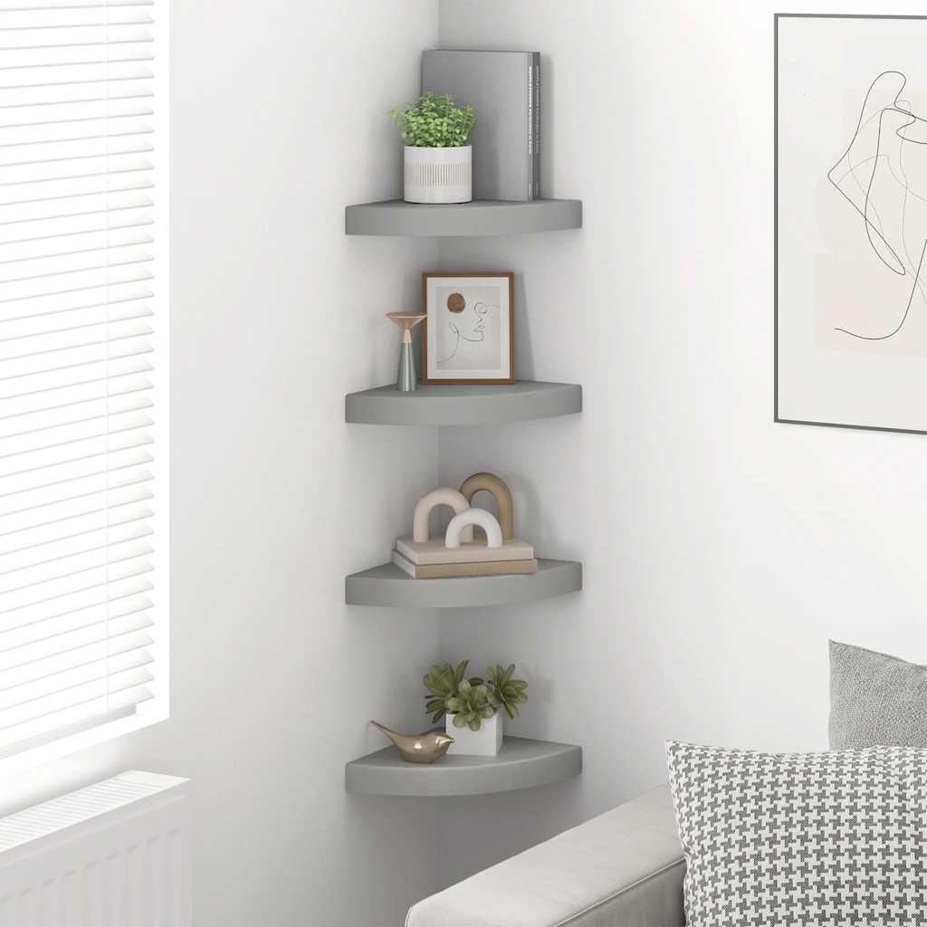 Corner Floating Shelves Set of 4 Gray 25 X 25 X 3.8 Cm MDF