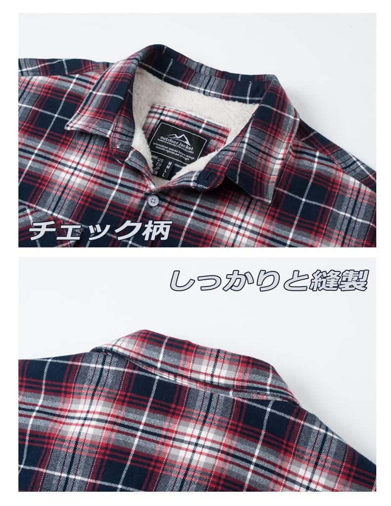 TACVASEN Check Thick and Soft Long Work Autumn Red and Size 2XL Men's Jacket, Fleece, Sleeve, Wear, Coat, Windbreaker, White,