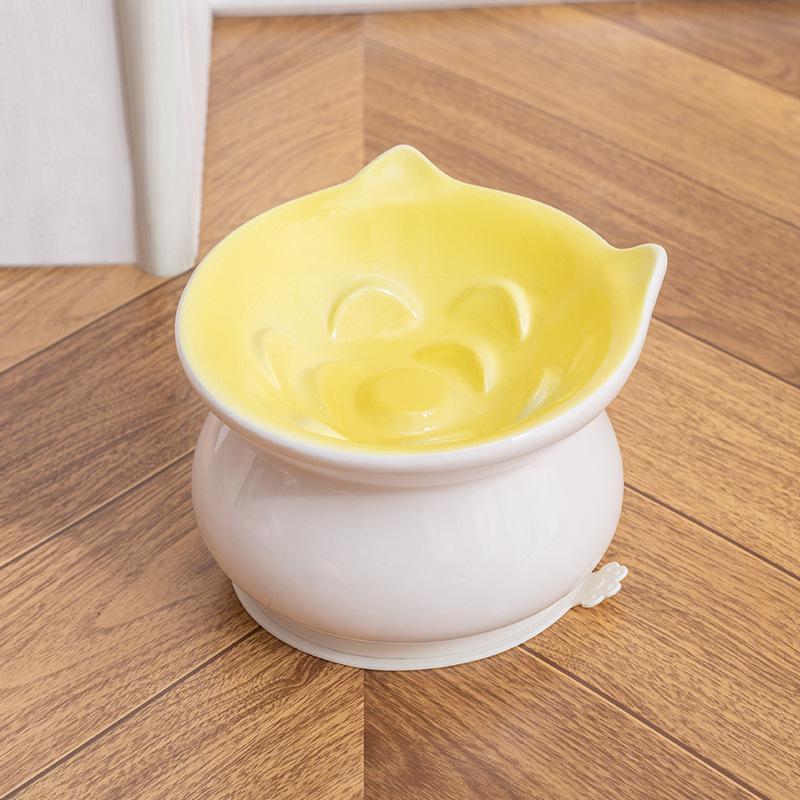 Ceramic Tall Footed Slow Eating To Prevent Choking Pet Bowls, Anti Overturning Oblique Mouth, Neck Protection, Dog Cat Bowl, 1Pc