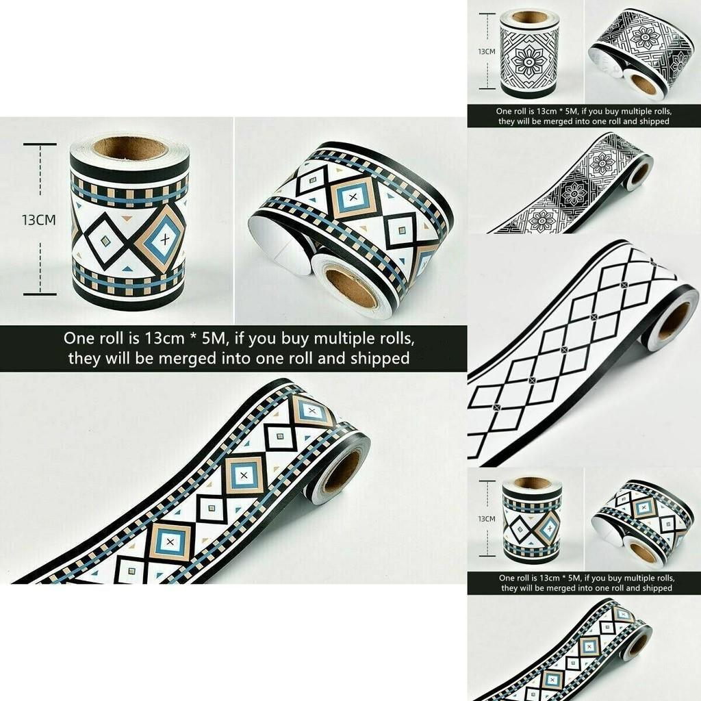 Durable Pvc Self-adhesive Wall Border Sticker Waterproof Vinyl Wallpaper Blackwhite 5/10m