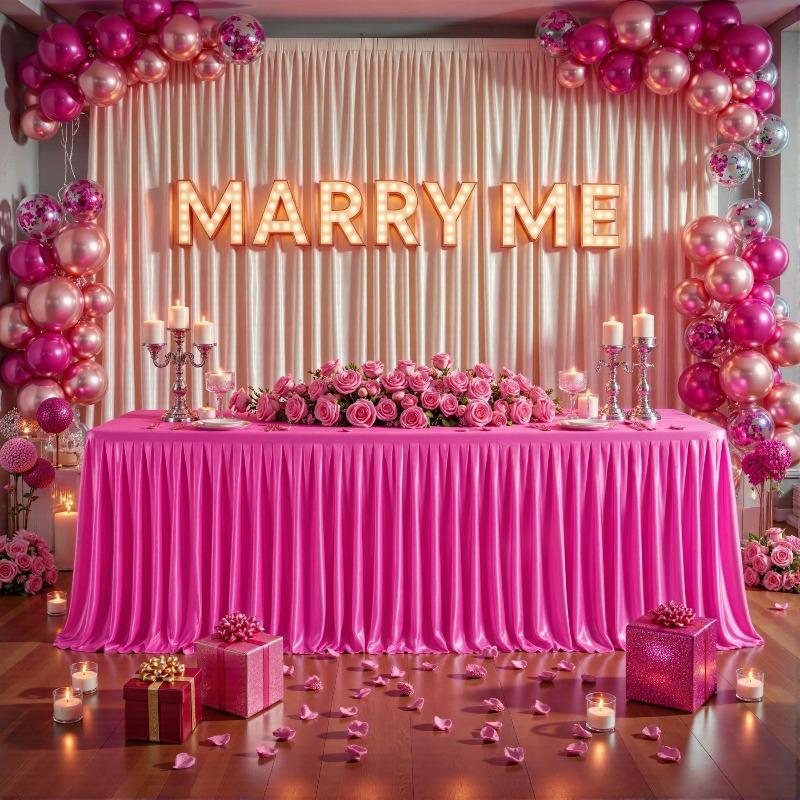 Satin Pleated Table Skirt 4/6/8FT Tablecloth for Wedding Banquet Conference Party Stage Decoration Rectangular Table Cover