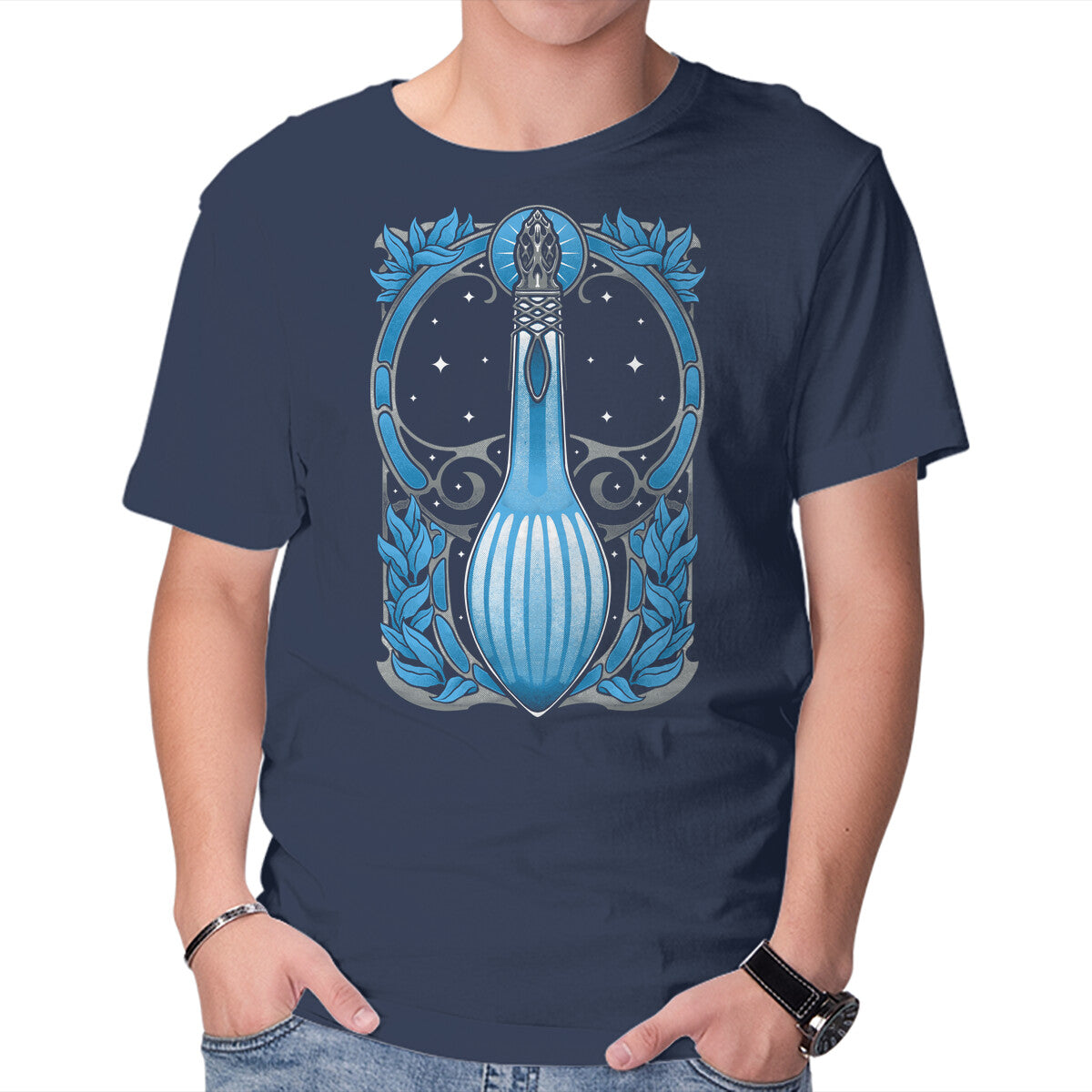 Unisex Crew Neck T-Shirt Elf Phial Light Star Potion Graphic Short Sleeve Casual Tee L
