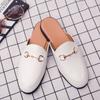 Fashion UImmer Couple Half Slippers Men Shoes Flat Heels British Fashion Metal Buckle Outdoor Slippers PU Business Slippers Size 36-45
