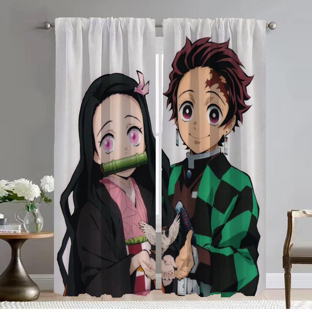Partition Demon Slayer Home Interior Curtains 2 Pieces Shades Curtains Child Room Living Room Curtain Tulle for Bedroom Kitchen