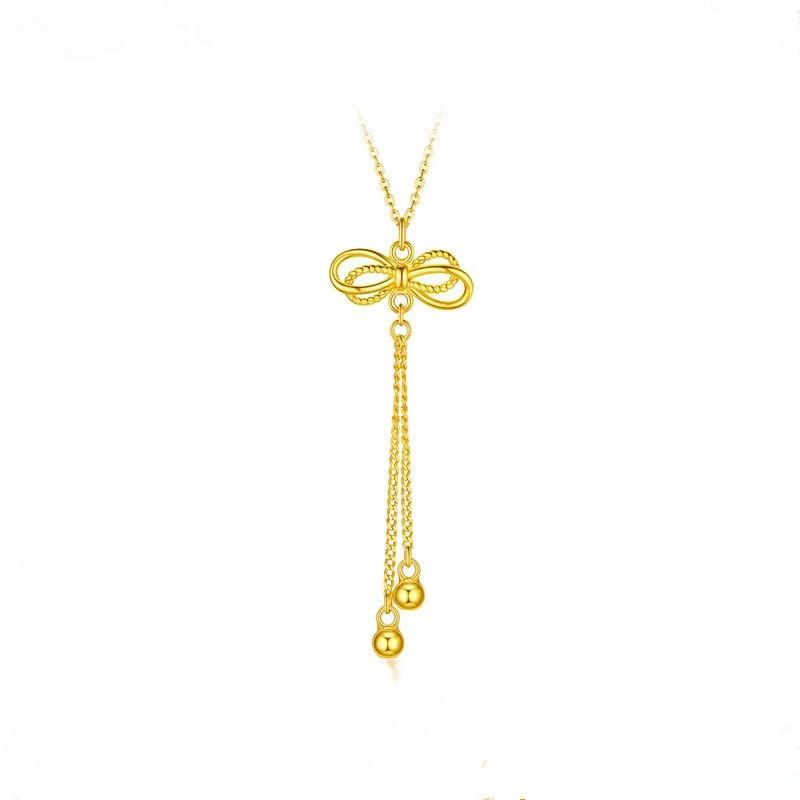 Women s Gold Style Bow Tassel Necklace - Niche Design, Elegant Pendant, Versatile Clavicle Chain