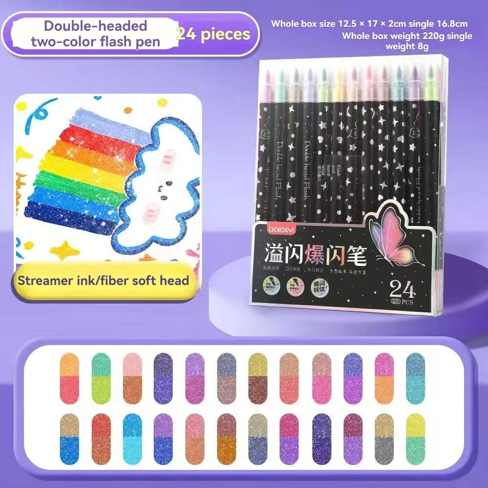 12/48/72/96 Colors Dual Brush Tip Glitter Art Markers Metallic Paint Marker Pens DIY Crafts Birthday Cards, Making Poster, Album