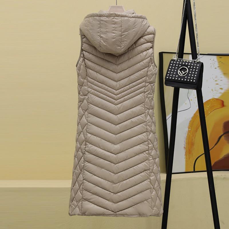 Autumn and Winter New Down Cotton Vest Women's Medium and Long Glossy Leave-in Vest Large Size Vest Jacket