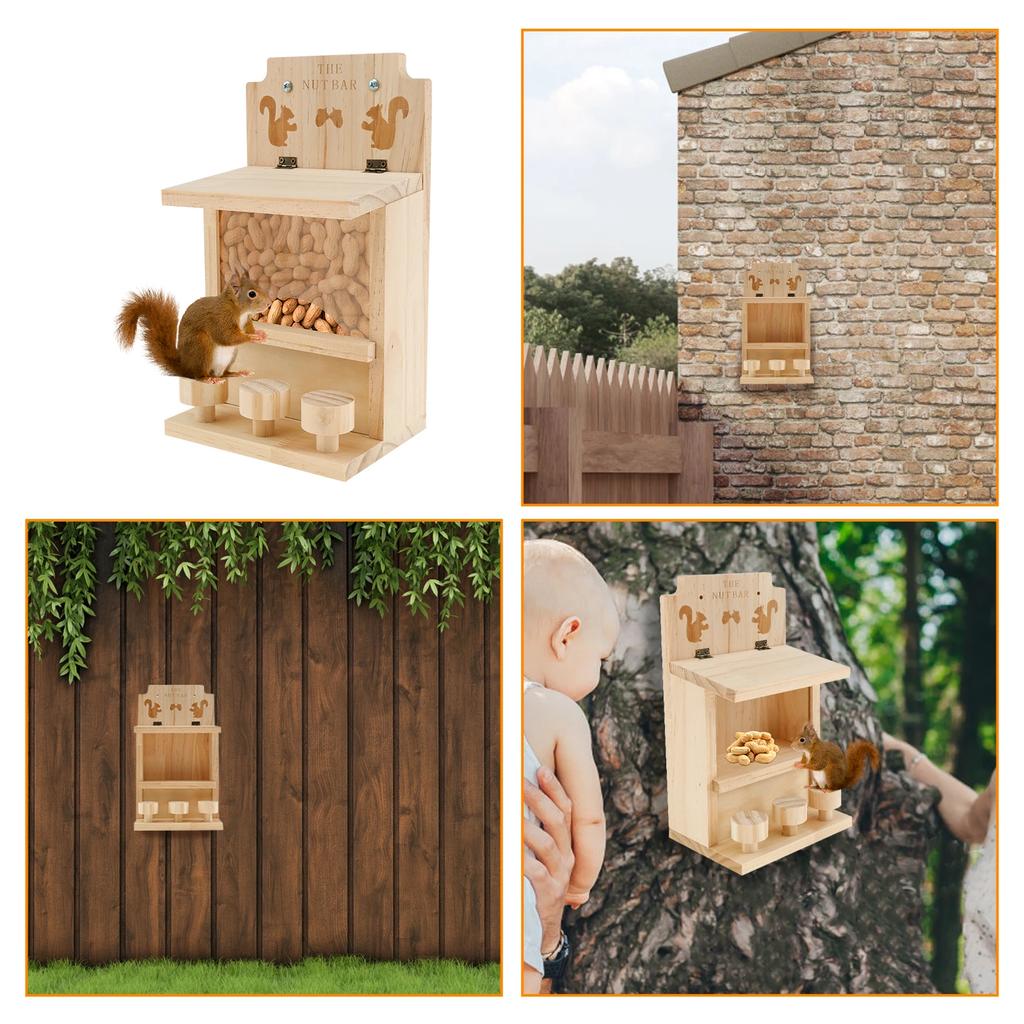 Wooden Squirrel Feeder Large Squirrel Feeders for Outside Squirrel House Sturdy Squirrel Feeder Enduring Squirrel Feeders Decor