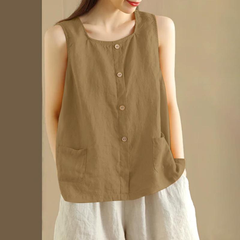 

ZANZEA Женские повседневные летние майки без рукавов с круглым вырезом 5XL хаки