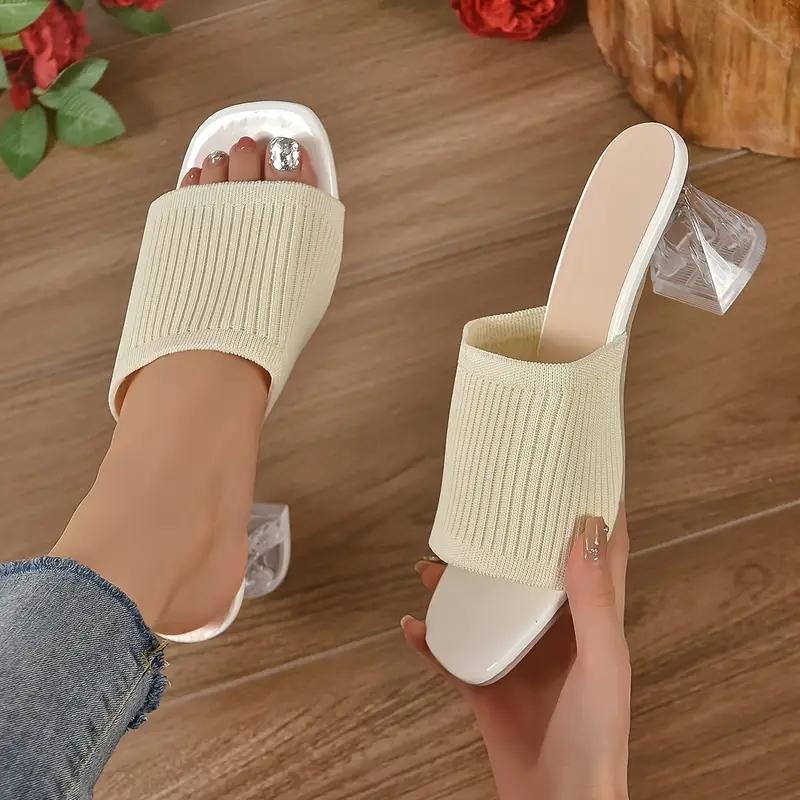 Fashion Aphixta 6cm Strange Style Transportant Heels Flying Upper Women Flip Flops Slipper Summer Peep Toe Slides Fashion Beige Shoes