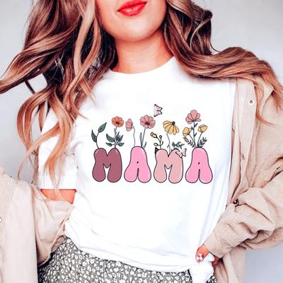 Hot Mother's Day Flower Mama Letter Printed Women Summer Short Sleeve Tee Shirts Round Neck Casual Summer Mother's Day Gift Tops