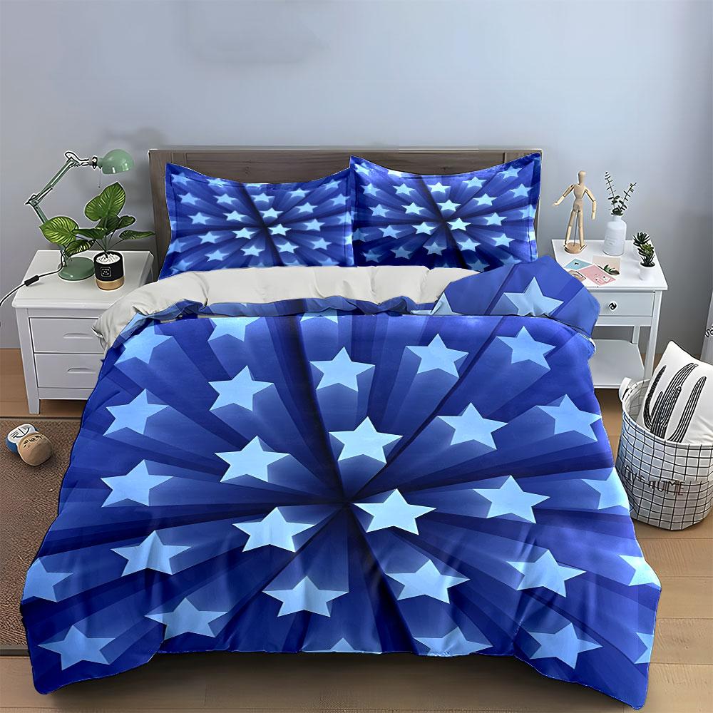 Star Pattern Decoration Set Soft Skin-Friendly Bedding Set Includes 1 Duvet Cover And 2 Pillowcase Gift