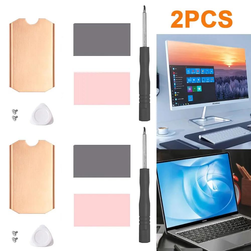1-2 Set Copper Heat Sink Kit For M.2 2242 2280 NVMe SSD 0.5mm 401W Copper Solid State Disk Radiator with Thermal Silicone Pad