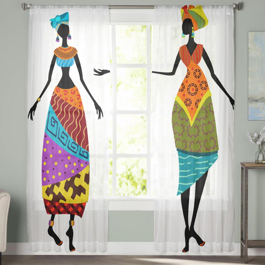 Afrikanische Frauen Ethnische Transparente Vorhänge für Wohnzimmer Voile Vorhang Schlafzimmer Badezimmer Tüllvorhänge Fensterdraperien