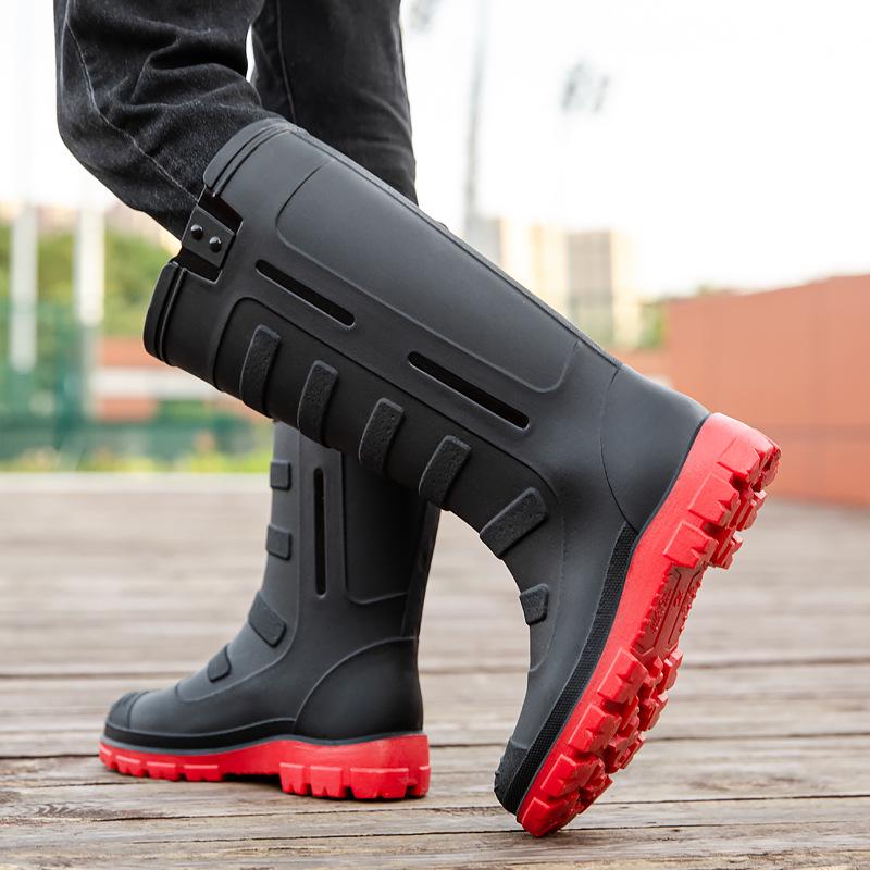 Men's Waterproof Non-Slip High-Top Rubber Rain Boots for Fishing and Car Wash