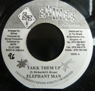 7inch Record ELEPHANT MAN / TORNADO - Takk Them Up / Reno NONE Shines Producti 2000 Jamaica Reggae, Ska & Dub Used