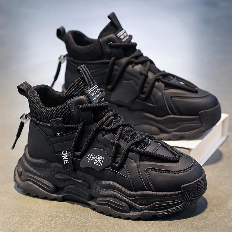 High-top winter new niche original sports and leisure students thick-soled heightening leather dad shoes