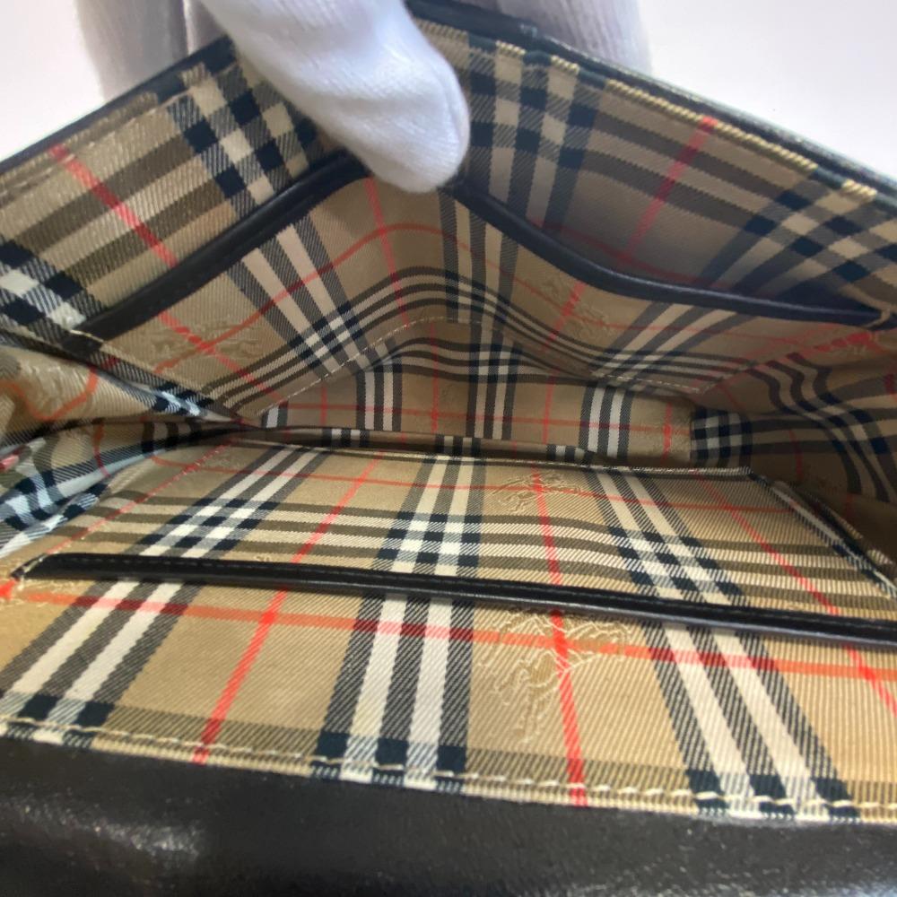 Burberry Vintage Nova Check Leather Shoulder Bag Black Leather Women Used