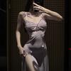 Sexy and Sexy Perspective Mesh Yarn Seduces Halter Pure Desire Wind High Split Suspender Long Dress