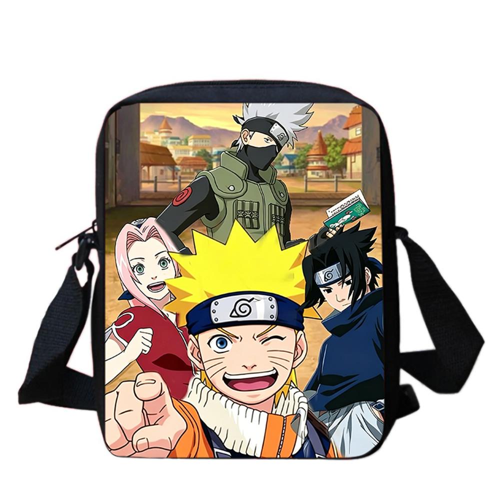 Cartoon Adjustable Straps NARUTO Shoulder Bags Light Weight Crossbody Bags For Boys & Girls Age 6-10, Secure Zipper Closure.