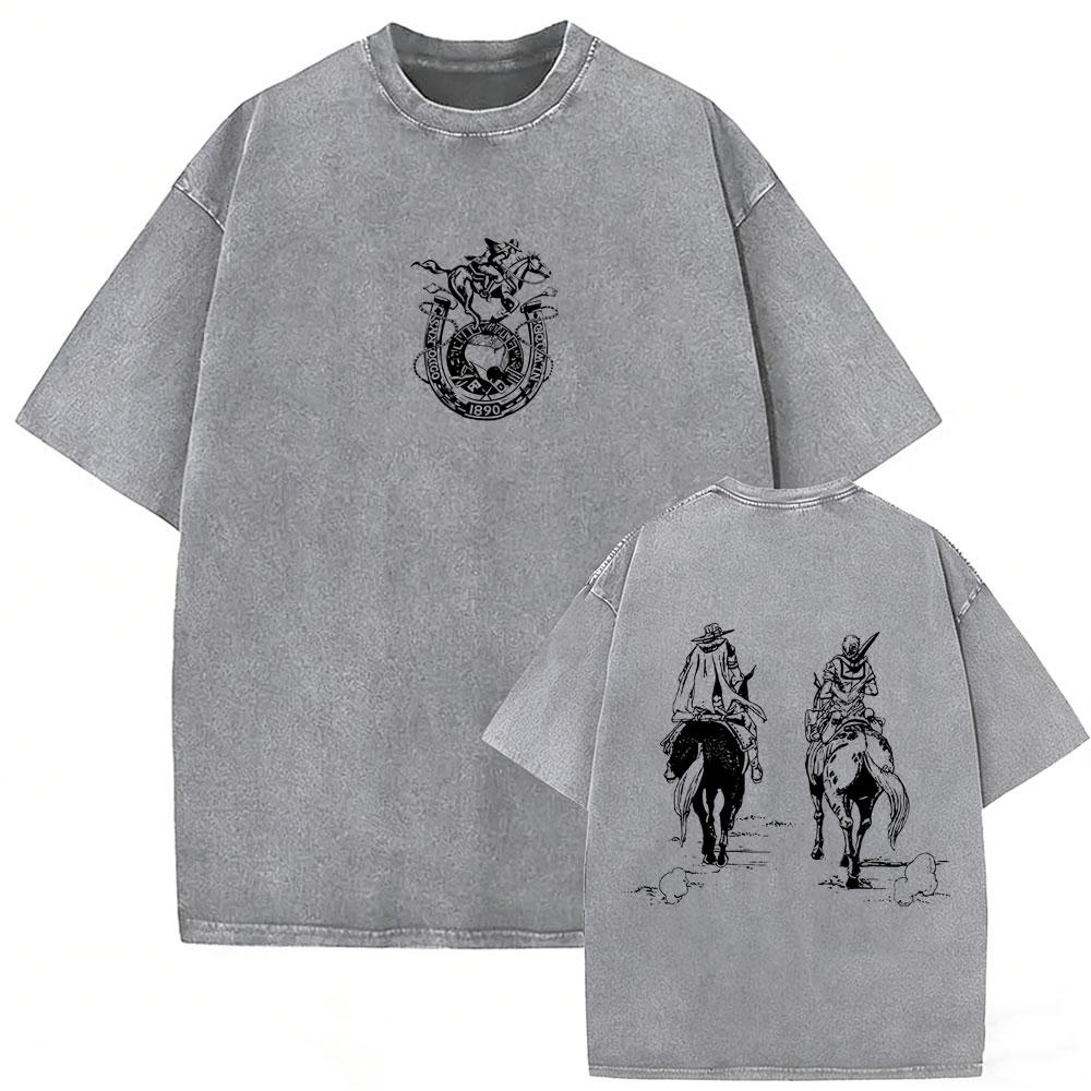 Washed Vintage Anime Jojo Bizarre Adventure Steel Ball Run Diego Brando Graphic Tshirt Men Women Manga Retro Oversized T Shirts