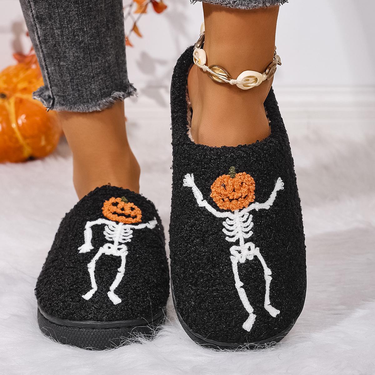 Warm Non-slip Halloween Skull & Pumpkin Cotton Slippers 42-43 чёрный