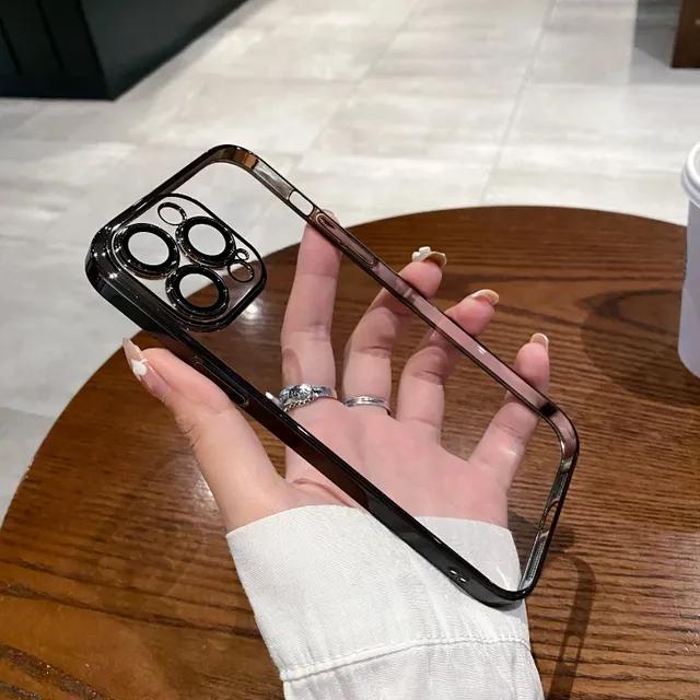 Luxury Plating Clear Silicone Phone Case For iPhone 15 14 13 12 11 Pro Max Lens Protection Case Back Cover