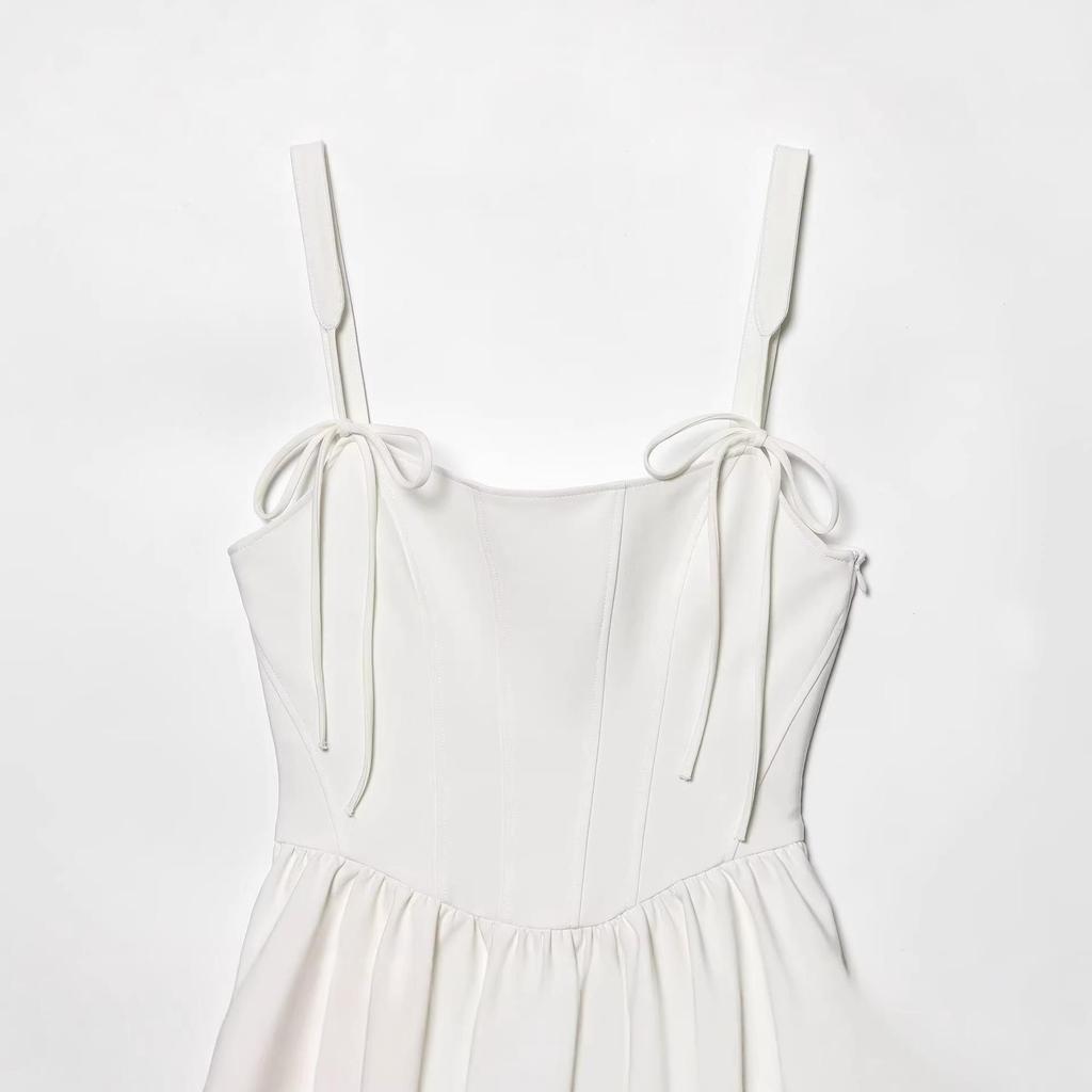 French Hepburn-Style Spaghetti Strap White Mini Dress for Women - Ideal for Beach Vacations 2026