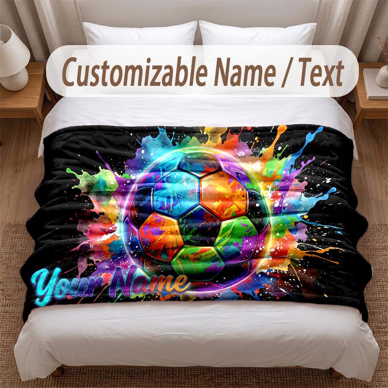 Soccer Theme Soft Blanket Personalized Custom Name Text Print Warm Blanket Home Sofa Bedroom Decor