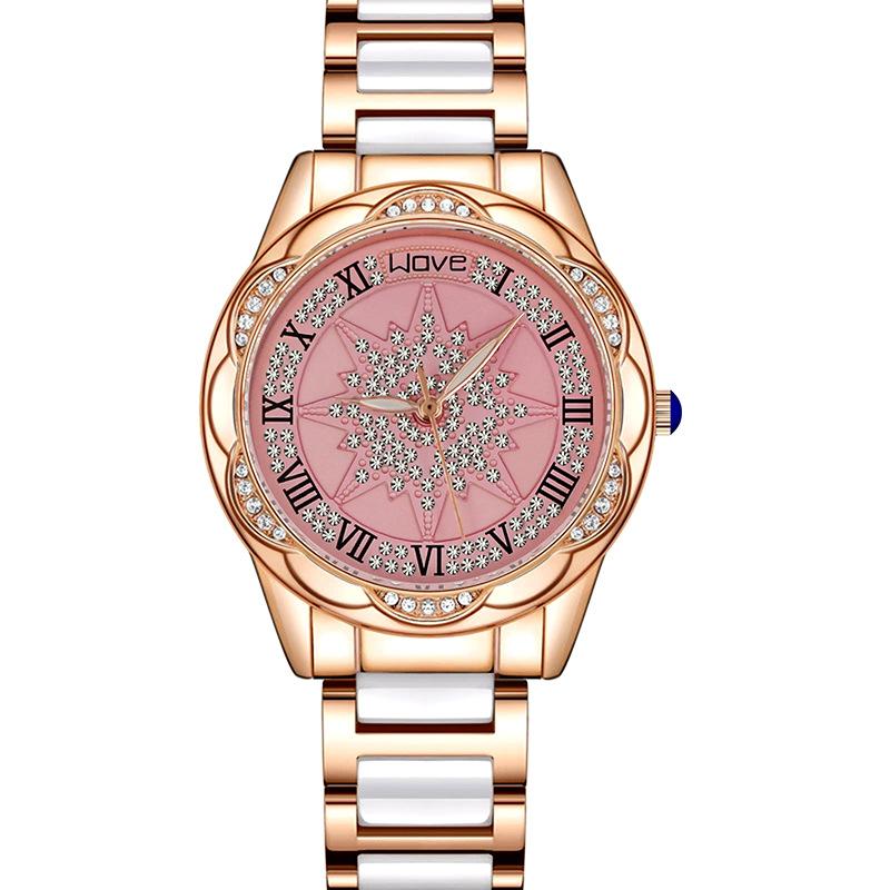 Women Quartz Watch Rhinestone Camellia Wrist Watches for Female Clock