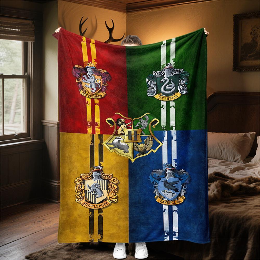 1 pezzo Grifondoro Serpeverde Tassorosso Corvonero Coperta Plaid in Flanella da Esterno per Tutte le Stagioni Morbida Calore, Decorazione per la Casa 1031168